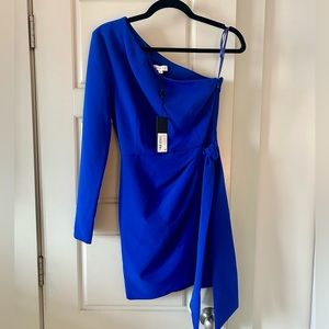 Gianni Bini Valene One Shoulder Sleeve Faux Wrap Tie Side Mini Dress